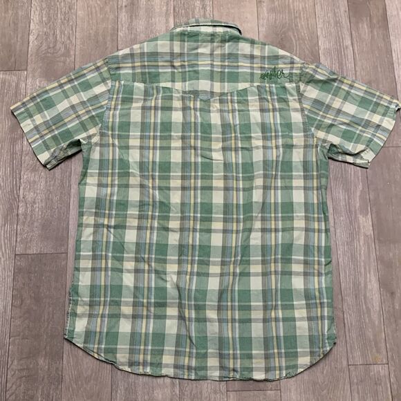Mens Quiksilver Plaid Eco Friendly Button Down Shortsleeve Shirt - Picture 2 of 7